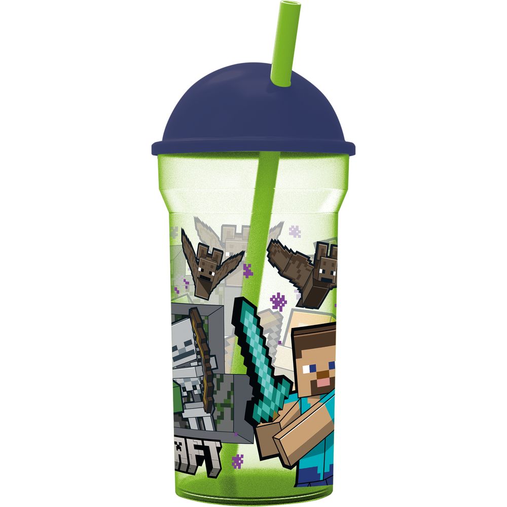Vaso 460ml Transparente Tapa Alta Minecraft